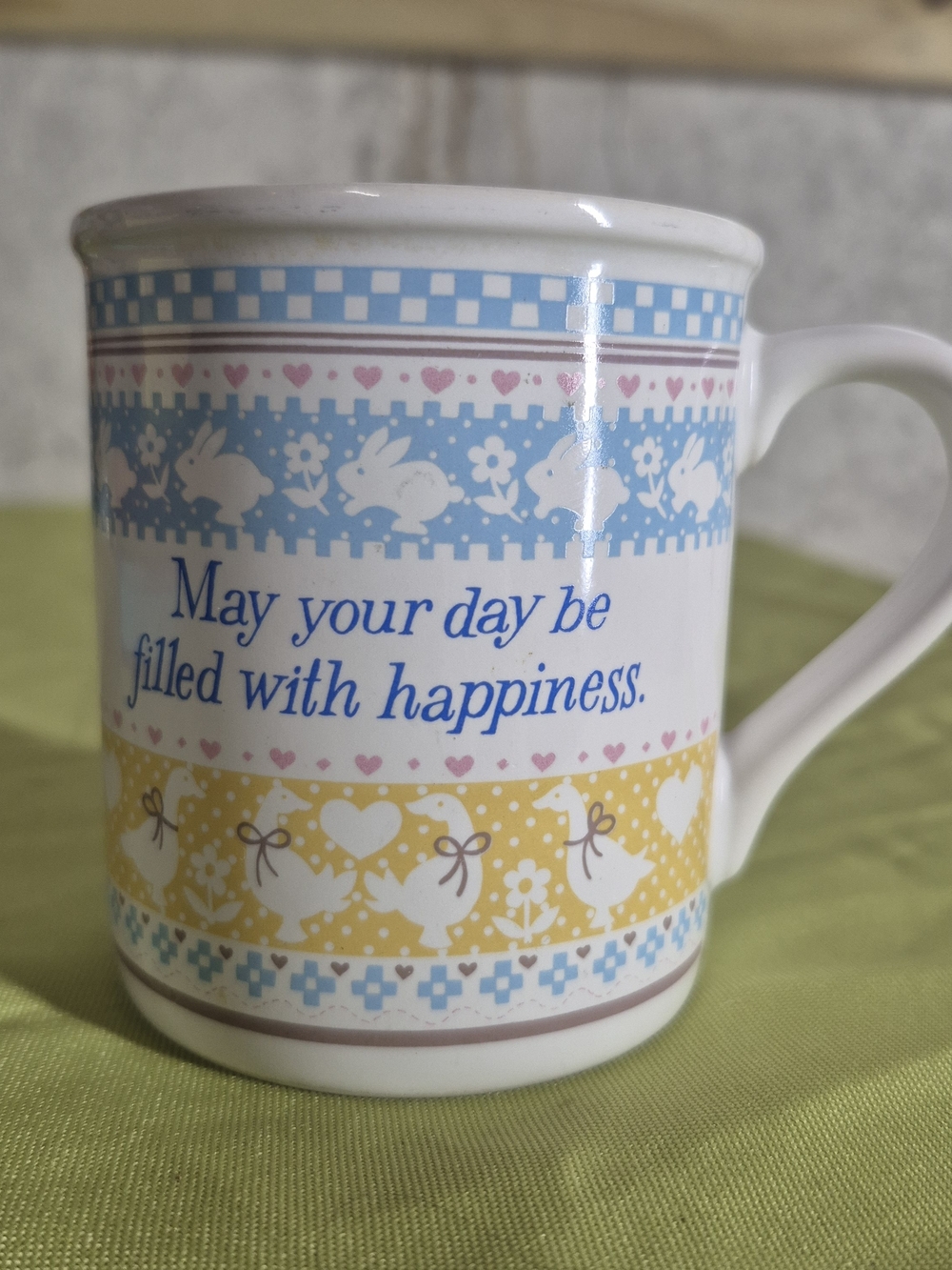Hallmark Blue, Yellow & Pink Ceramic Mug with Happy Message